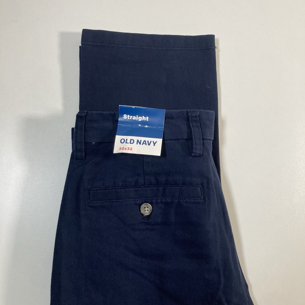 NEW Old Navy Built In Flex Pants 30x32 Navy Blue Straight Chino Stretch NWT